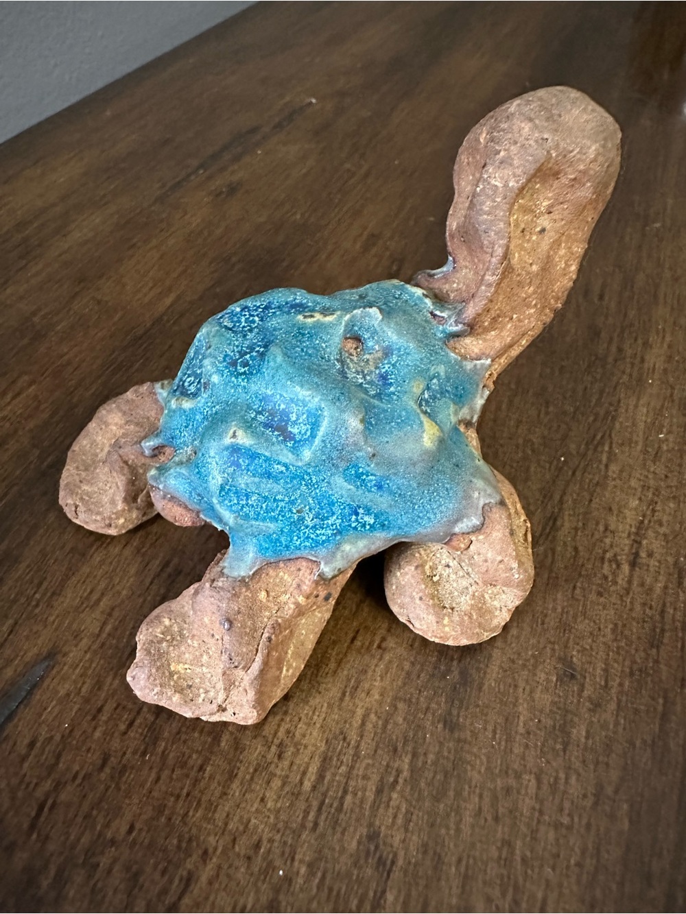 Handmade Ceramic Turtle Figurine - Turquoise Glaze Shell